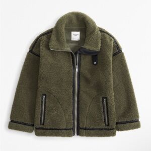 Abercrombie & Fitch Olive Green Sherpa Zip Jacket